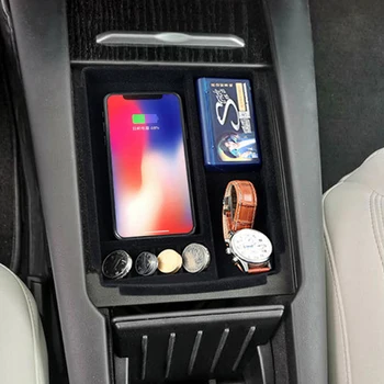 

Large Wireless Charger Storage Box Portable Car Accessories Container Organizer ABS Armrest Center Console For Tesla Model X S