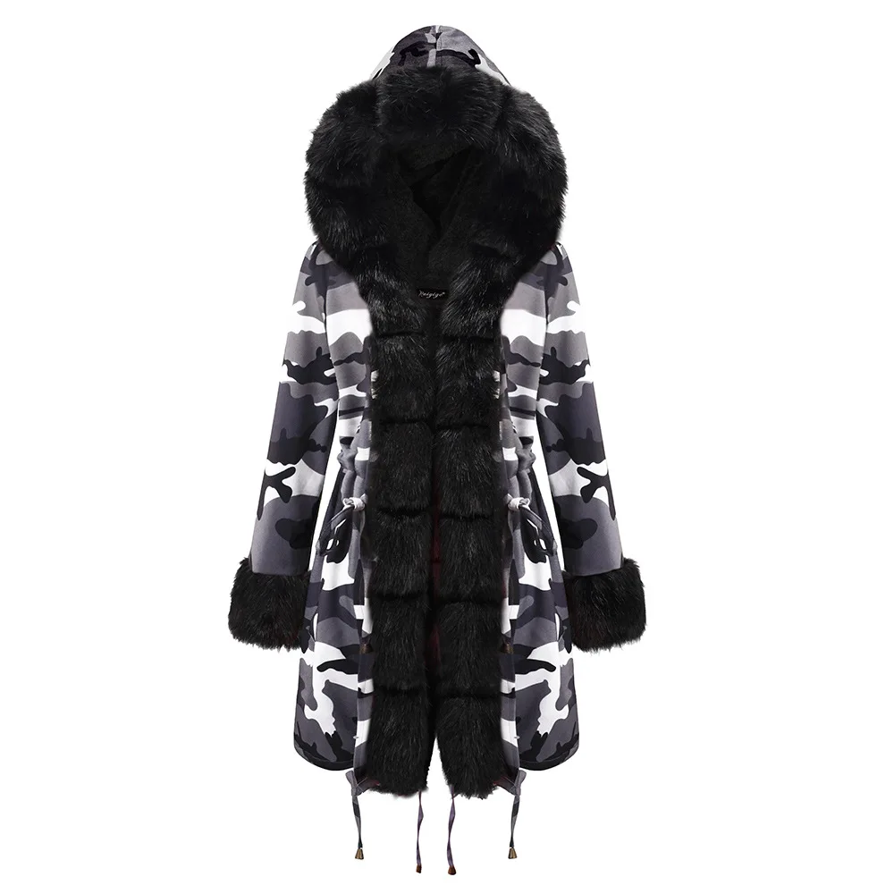 19D008 Black Зимнее пальто из искусственного меха для женщин Повседневная теплая меховая Толстовка с длинным рукавом из искусственного лисьего меха зимняя куртка с отделкой из меха пальто для женщин casaco feminino - Цвет: 19D008 Black