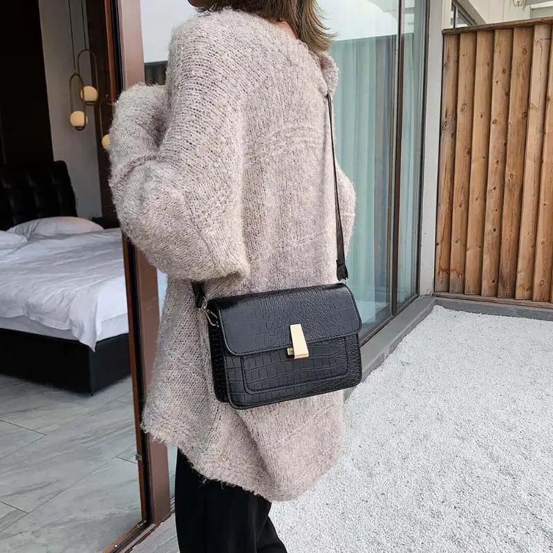 

Fashion Women Crocodile Leather Bag Comfortable Simplicity Soft Casual Solid Purse Retro Shoulder Messenger Totes Handbag