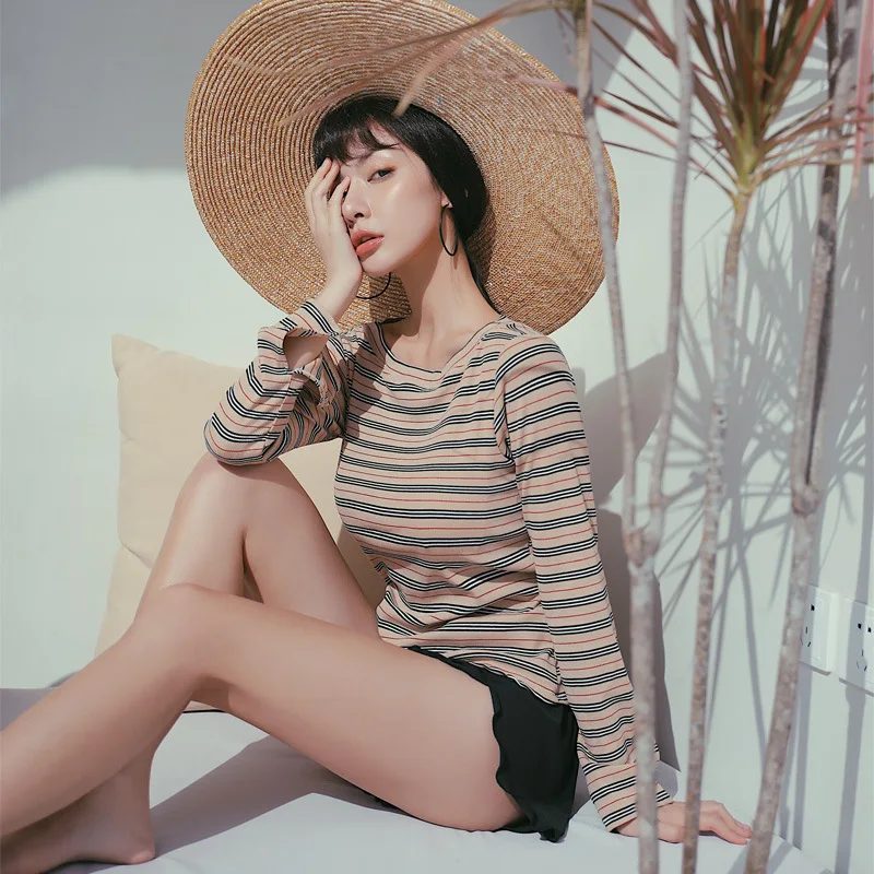 

Bathing Suit Women's Belly Covering Slimming Fairy Style Long Sleeve Split Type Students Conservative Boxers Three-piece Set Sou