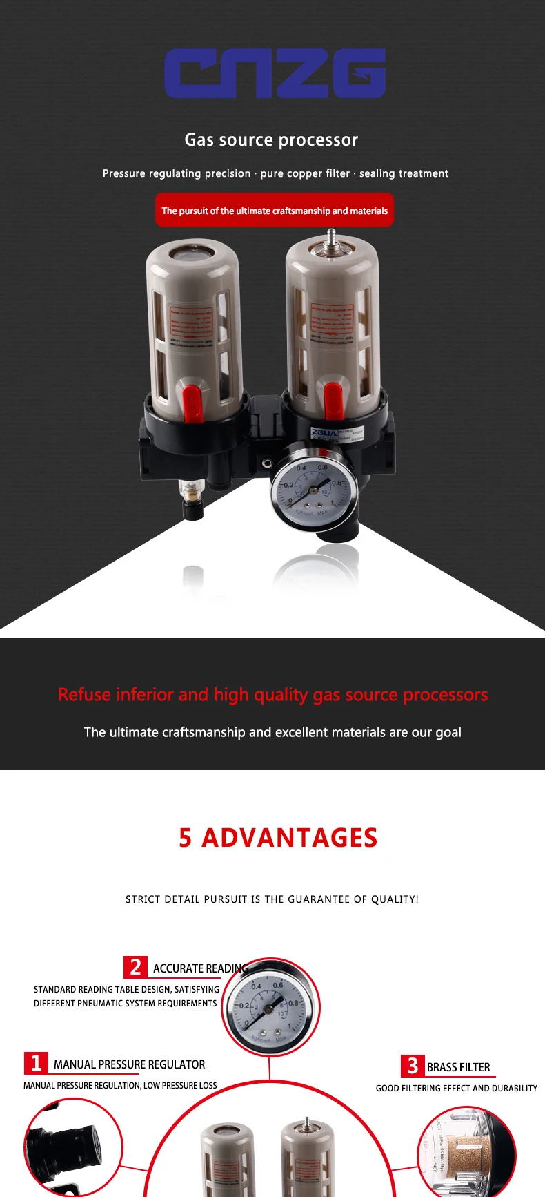 BFC-2000 3000 4000 1/4 Air Filter Pressure Regulator Valve Lubricator Combination For Pneumatic Compressor Oil Water Separtor