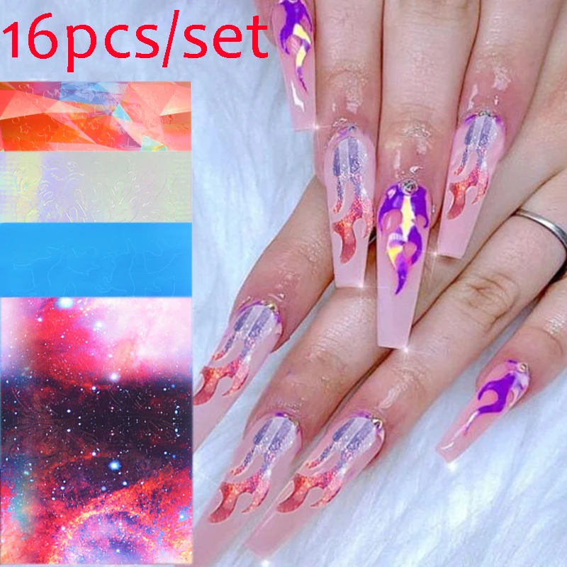

3D DIY Nail Art Stickers Fire Leaves Butterfly Laser Holographic Transfer Foil Water Decals Sets Nail Decorations Tips Wraps