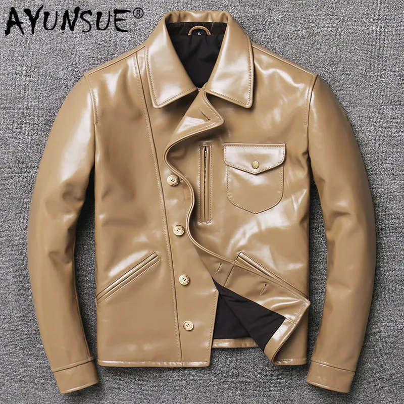 

AYUNSUE Genuine Leather Jacket Men Short Real Cow Leather Coat Spring Autumn Motorcycle Men's Leather Jackets Casaco 1810 YY1363