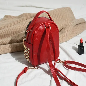 

Multifunctional Small Backpack Ladies Fashion Rivet Travel Bag Mini Diamond Pu Leather Backpack