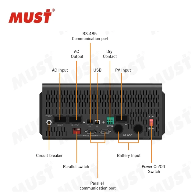 MUST PH1800 Pro 3KW 3000W 24V Home Hybrid Solar Inverter MPPT 80A Max ...