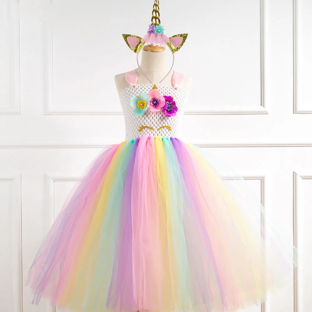 Fluffy Tulle Unicorn Birthday Party Tutu Dress Girls Christmas Outfits Ball Gown Kids Dress Girls Children's Halloween Costume