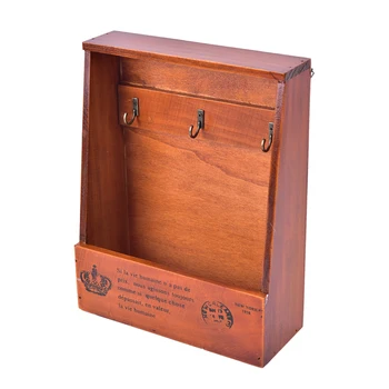 

Retro Wall Mounted Key Holder House Hooks Box Wooden Case Storage Cabinet Rack