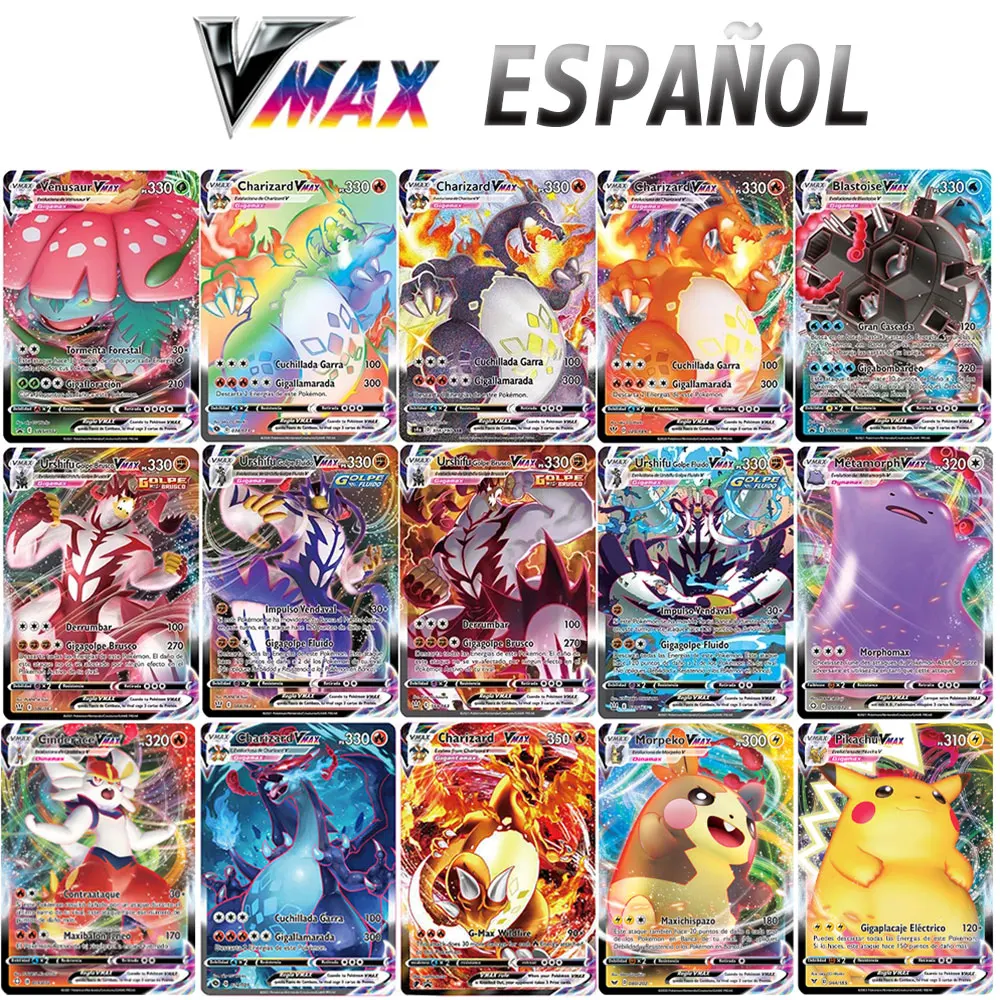 GX VMAX cartas de Pokémon en Español para niños, juego de cartas holográfico de energía, entrenador, Español