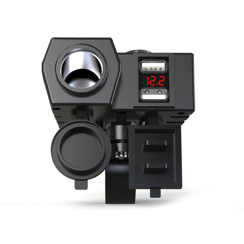 

1 Pc Pratical Black Motorcycle Cigarette Lighter Socket Outlet Dual USB Plastic + Metal Charger LED Voltmeter+Switch