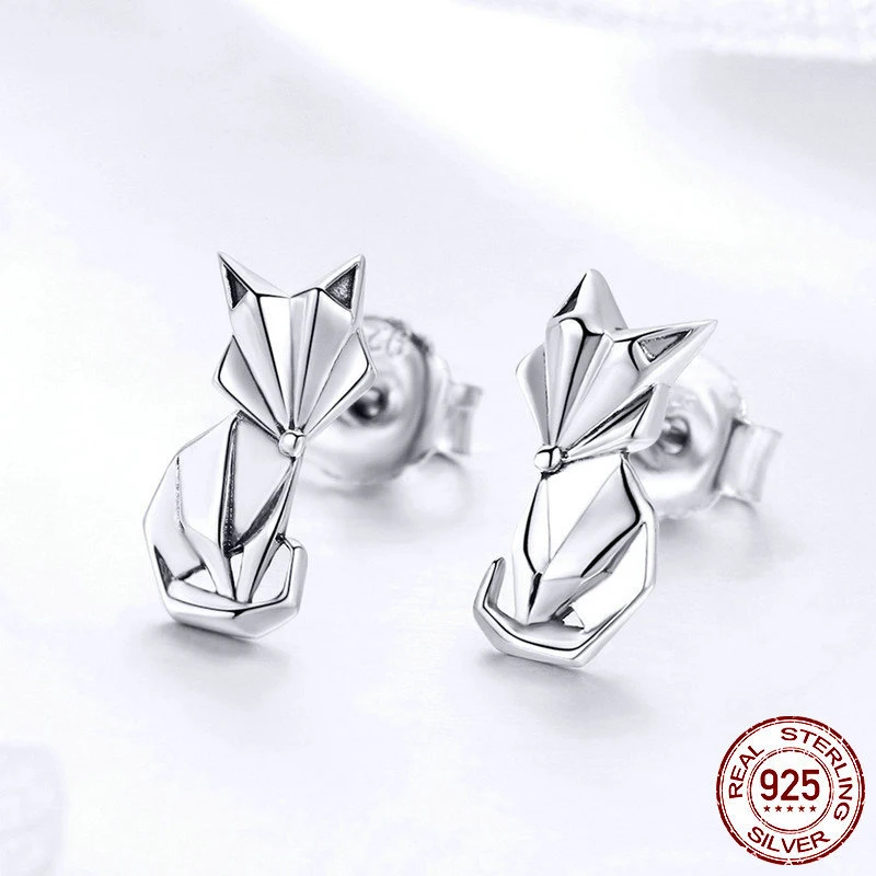 GZBEIYANG S925 серьги-гвоздики Tremella животное оригами серьги в виде лисьей морды для милых женщин девушек модные серебряные ювелирные изделия серьги-гвоздики