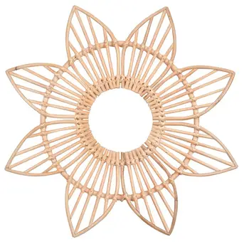 Ротанговая зеркальная рама в скандинавском стиле, креативная фоторамка с цветами, подвесная настенная зеркальная рамка, украшение для гост...