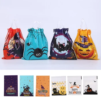 

3 Style Halloween Decoration Candy Drawstring Bag Spider Bat Pumpkin Witch Printed Drawstring Bags Gift Cookie Packaging Storage