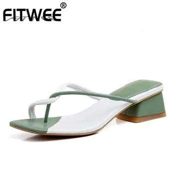 

FITWEE 2020 New Arrival Women Sandals Shoes Stylish Square Heels Slippers Comfortable Slip On Casual Shoes Women Size 33-42