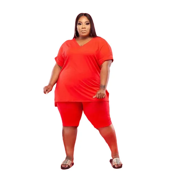Two Piece Plus Size Women Shorts Sets 