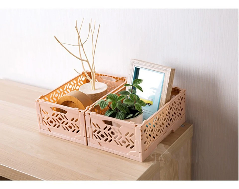 Multi-Purpose Plastic Storage Baskets Stackable Desktop Sundries Storage Box Foldable Organization Organizer Box For Home Use