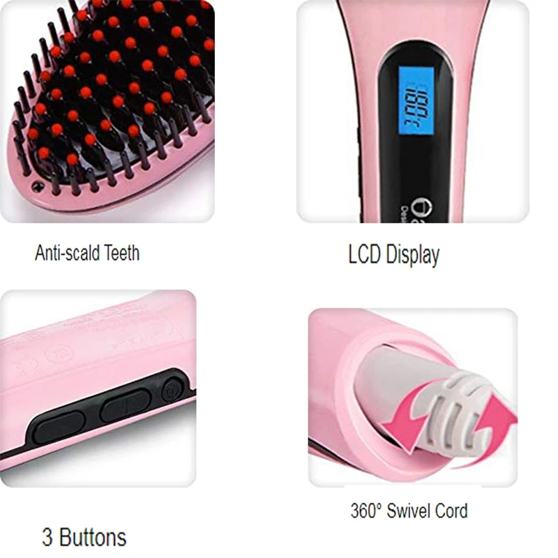 SANQ Hair Straightening Comb 2In1 Ceramic Heating Negative Ion Anti-Scalding Flat Iron Straight Hair Brush LCD Hair Straightener
