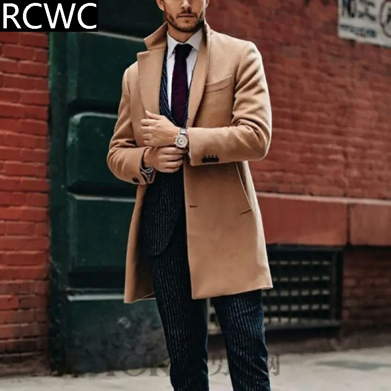 

Men's Woolen Coat Autumn Winter Mid-Length Loose Casual Tough Guy Cool Style Simple Khaki Double-Sided Coat Woolen Coat Trend