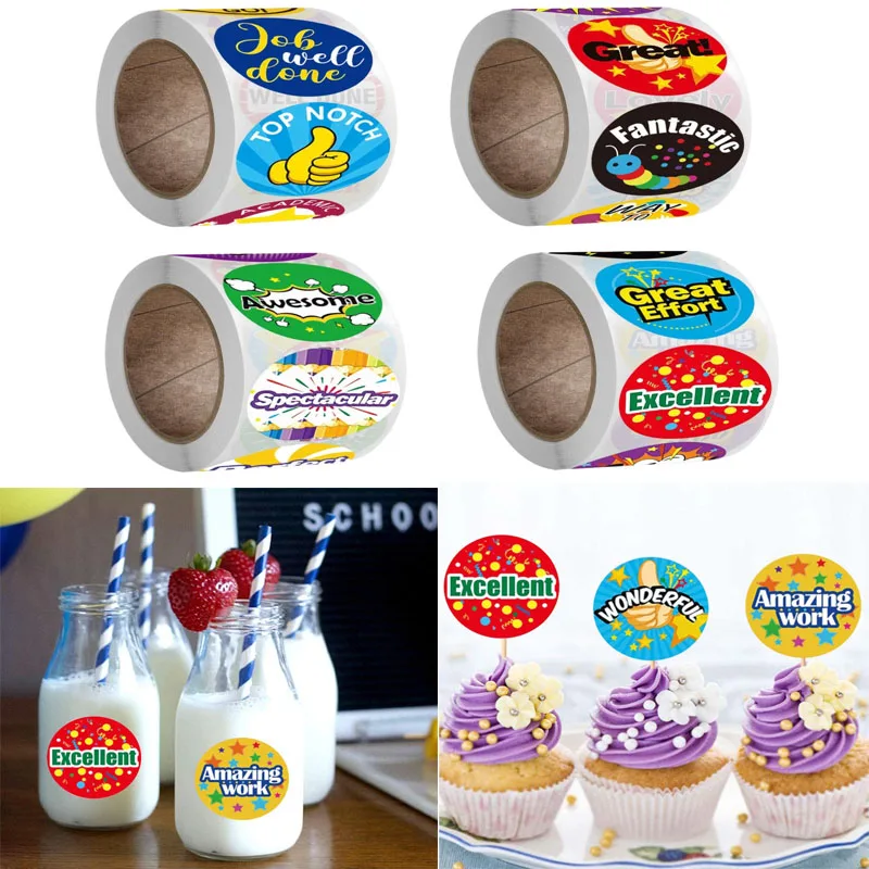 

500Pcs/Roll Cartoon Cute Reward Stickers Students Motivation Teacher Encouragement Sticker for Scrapbooking Cards Craft Gifts De