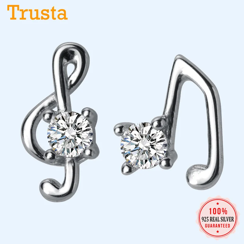 Trustdavis, Настоящее серебро 925 пробы, ассиметричные музыкальные нотные серьги-гвоздики из кубического циркония для женщин, девочек, детей, модные ювелирные изделия DA349