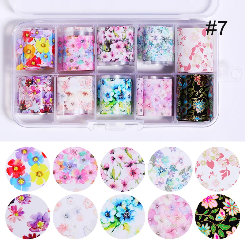 10pcs Flower Nail Art Foils Transfer Slider Mixed Designs Rose DIY Sticker Nail Foil UV Gel Adhesive Wraps Accessories - Цвет: 28(10rolls)