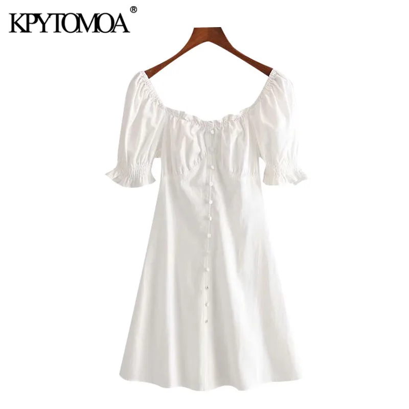 KPYTOMOA Women 2020 Chic Fashion Button-up Ruffles Mini Dress Vintage Square Collar Short Sleeve Side Zipper Female Dresses KPYTOMOA Women 2020 Chic Fashion Button-up Ruffles Mini Dress Vintage Square Collar Short Sleeve Side Zipper Female Dresses