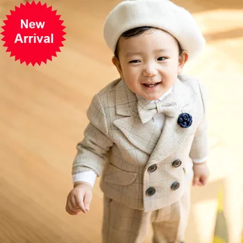 

Suit for Boys Boy Costume Infant Garcon Mariage Boys Suits for Weddings Party Dress Khaki plaid Clothes sets baby boy clothing