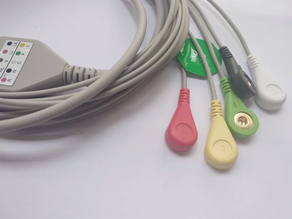 Один кусок Generic AAMI 6 контактный кабель ECG 5 Leadwires защелкивающиеся концы стандарт IEC