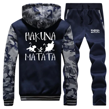 

Winter Cartoon Mens Hoodies The Lion King Coat Thick Mens Camouflage Sportswear HAKUNA MATATAT Suit Jackets+2 Piece Set Pants