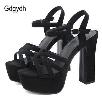 

Gdgydh Soft Leather Flock High Heels Sandals Women High Quality Thick Platform Shoes Office Party Women's Summer 2020 Hot Sale