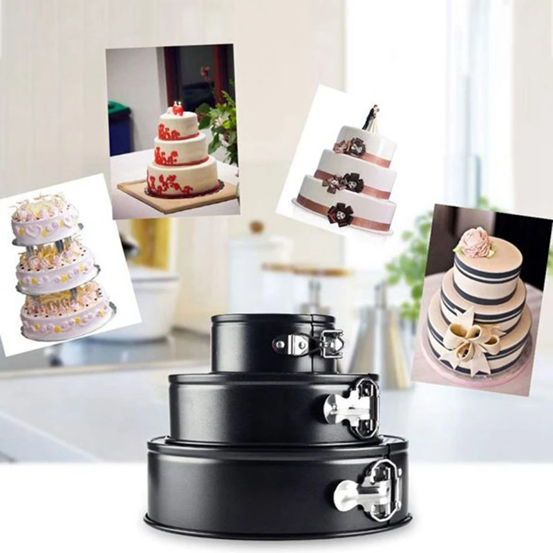 

3 Pcs Bakeware Cake Molds Baking Pans Kitchen Round Baking Dish Heavy Carbon Non-Stick Slipknot Removable Base Tray