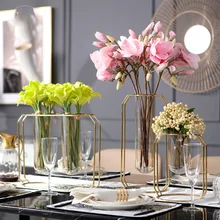 Современная Золотая стеклянная ваза из нержавеющей стали, настольная зеленая сушеная растительная ваза для дома, офиса, обеденного стола, вазы, аксессуары для свадебного декора