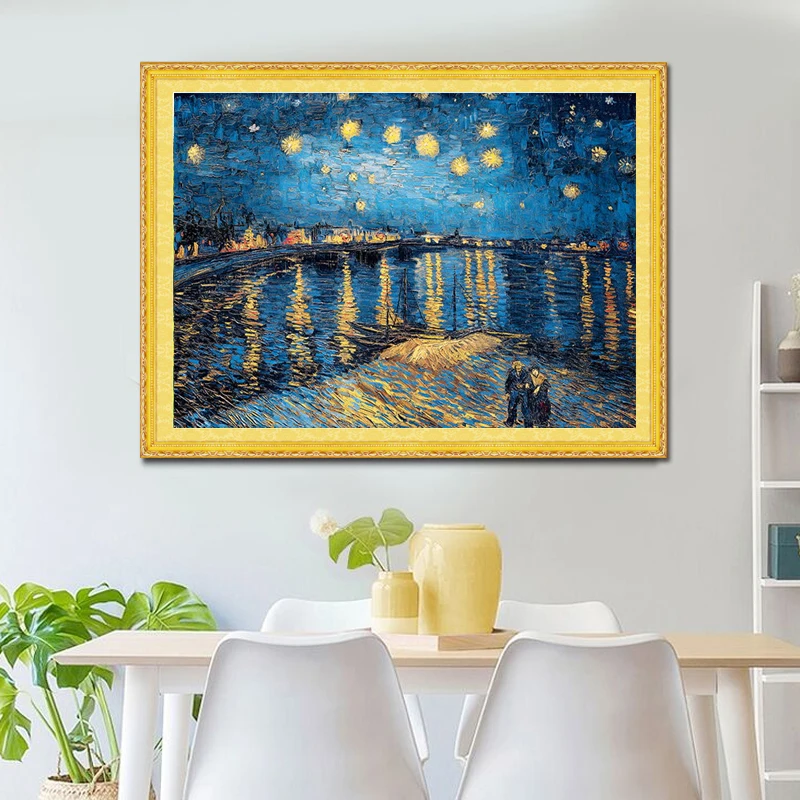 Famous Artist Van Gogh Starry Sky Iris Flower Sunrise Landscape DIY 11CT Cross Stitch Embroidery Kits Sale