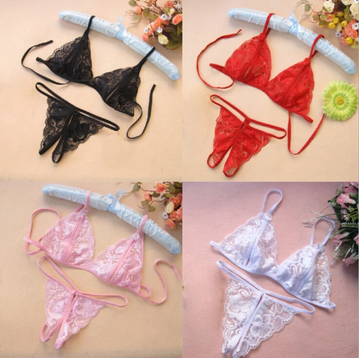 Women Lady Girl Sexy Lace Lingerie Bikini Bra Set Open Crotch Transparent G-String Sexy Lace Lingerie Set party favor
