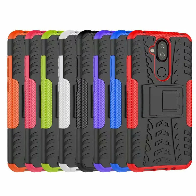 Para nokia 1 2 3 5 6 8 3.1 6.1 7.1 5.1 8.1 2.1 plus x5 x6 x7 capa dura híbrida de silicone, 2 em 1, suporte, capa de celular