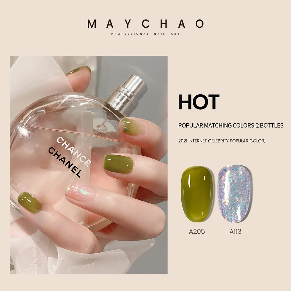 MAYCHAO 7.3ml Summer Pudding Gel Nail Polish Transparent Jelly Polish Top Coat Soak Off UV Gel Art Nail Varnish Semi Permanent