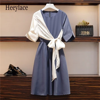 

plus size women patchwork office ladies a-line Summer dress 2020 workwear chiffon elegant vintage Mini dresses Vestidos de festa
