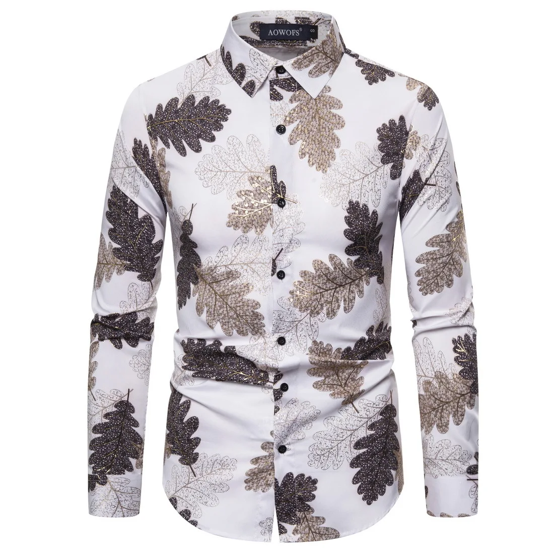 

YS088 Spring New Style Foreign Trade Casual MEN'S Long-sleeved Shirt Digital Bronzing Printed Elasticity Men Shirts