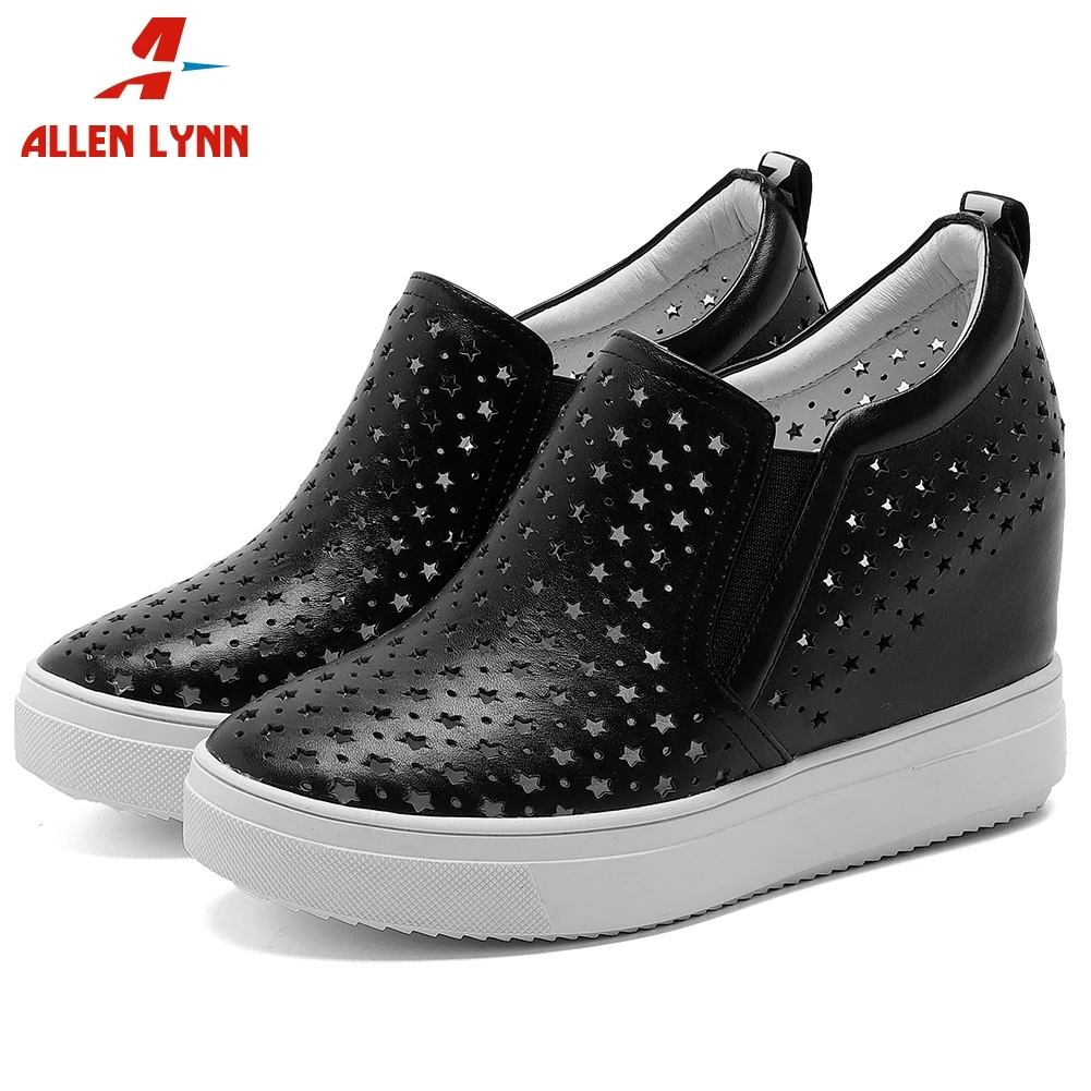 

ALLEN New Ladies Comfort Platform Shoes Woman Quality Genuine Leather Loafers Women Spring Brand Breathable Fretwork Shoes