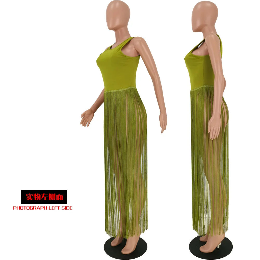 Женское летнее платье без рукавов с кисточками в стиле пэчворк, длинная футболка, платье, модная классическая недорогая одежда, макси платья GLHY5047