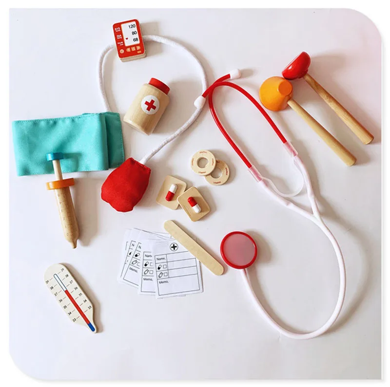 Детский деревянный доктор и комплект для медсестры со стетоскопом/Детские Пластиковые Медицинские комплекты с удобным чехлом для переноски ролевые игры