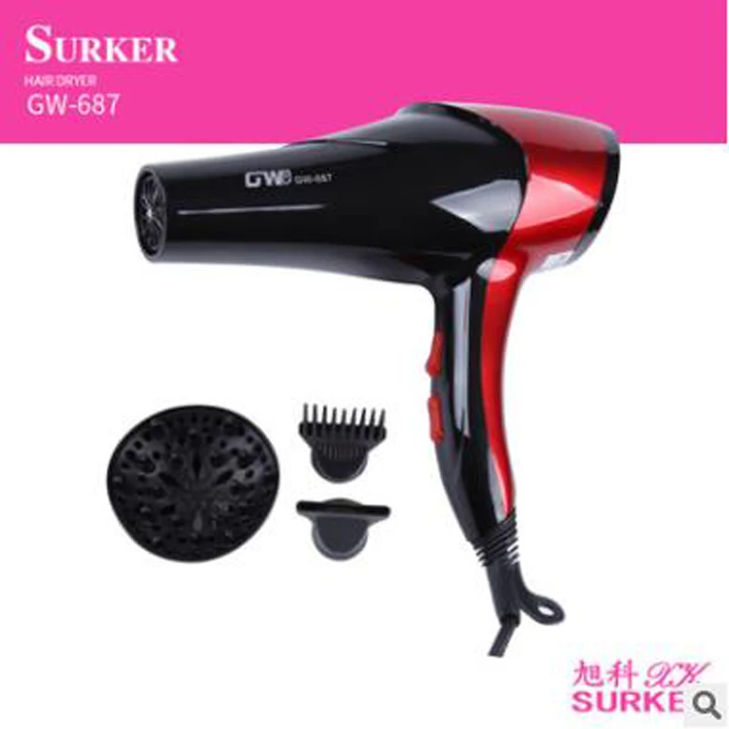 Красный Surker фен для волос, GW-687, анион, фен для волос, 2000 Вт, мощный горячий и холодный воздух, низкий уровень радиации, анион, постоянная температура - Цвет: Красный