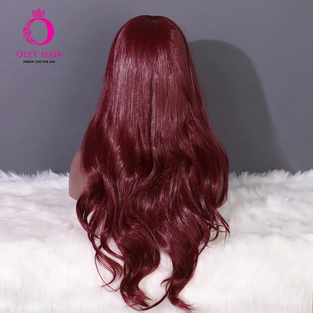 OLEY цвет красного вина длинные волнистые Glueless парик шнурка Косплей парики для женщин термостойкие Бордовый Красный синтетический парик фронта шнурка