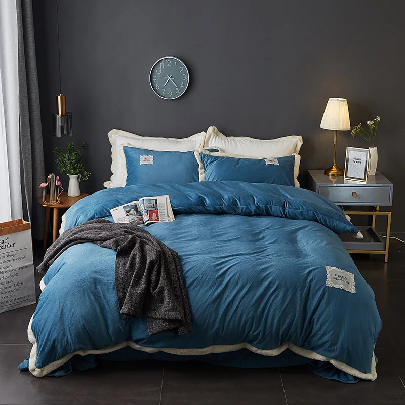 

DIGYHOME Crystal Velvet Bedding Set High Quality Solid Color Bed Sheet Quilt Cover Pillowcases 4pcs Flannel Bed Linen Set