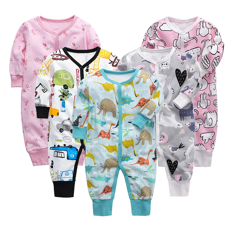 5pcs/set 0-12 Month Newborn Baby Girl Clothes Long Sleeve Footies Baby Boy Footies Jumpsuit Pajamas Winter - Цвет: Темно-серый