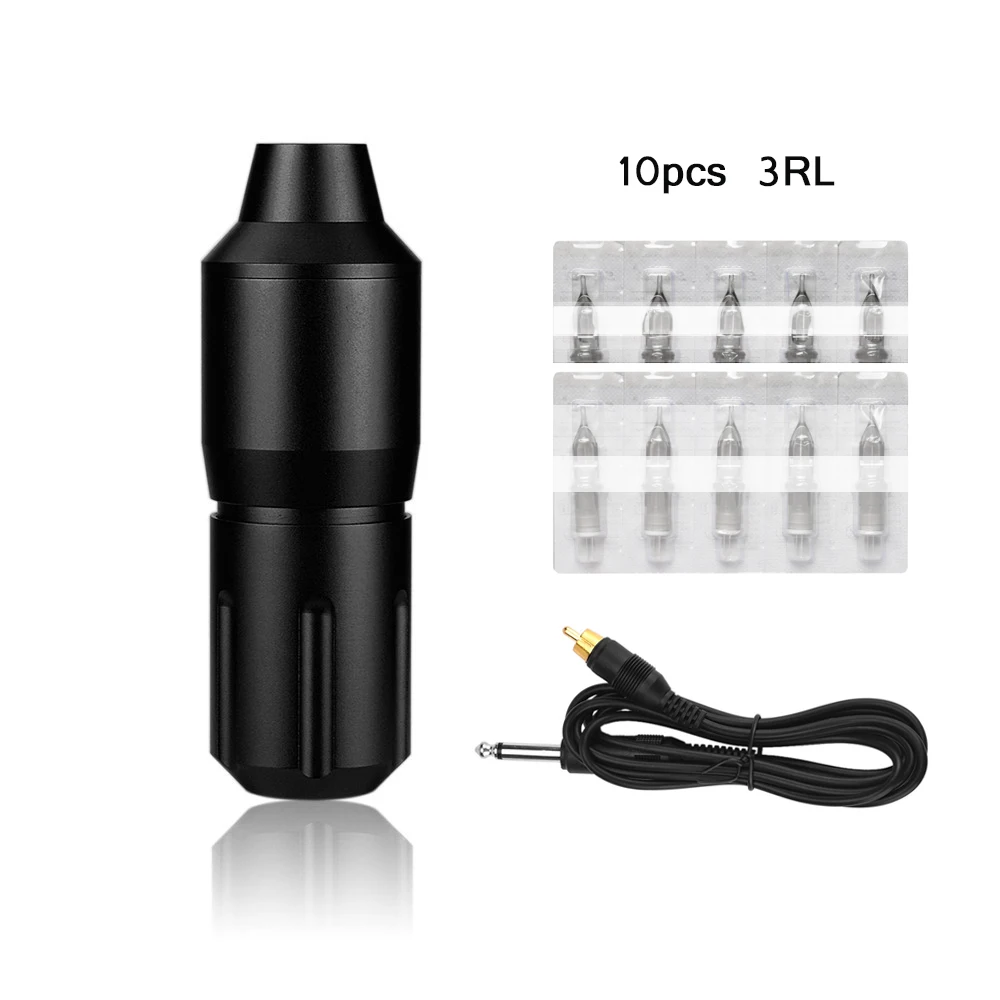 Черный Tattoo Pen with 10pcs 3rl Cartridge Needles kit Short Tattoo Machine Kit Liner Shader Gun Motor Microblading Professional Makeup - Цвет: Черный