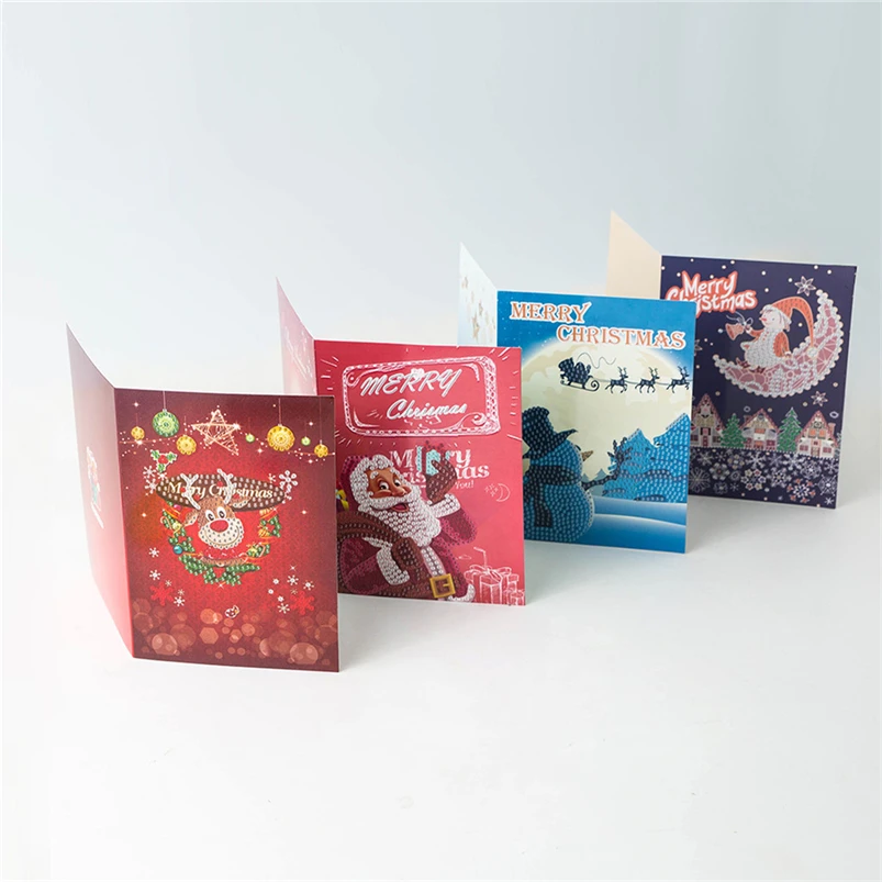 4pcs Christmas Greeting Card DIY Special Diamond Painting Embroidery Greeting Card Birthday Christmas Gift Navidad 40OCT704