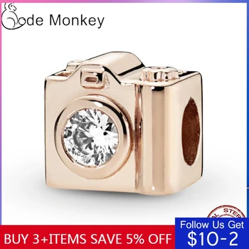 

CodeMonkey 100% Real 925 Sterling Silver Rose Golden Color Travel Camera Charms Beads Fit Original 3mm Bracelet CMS1546