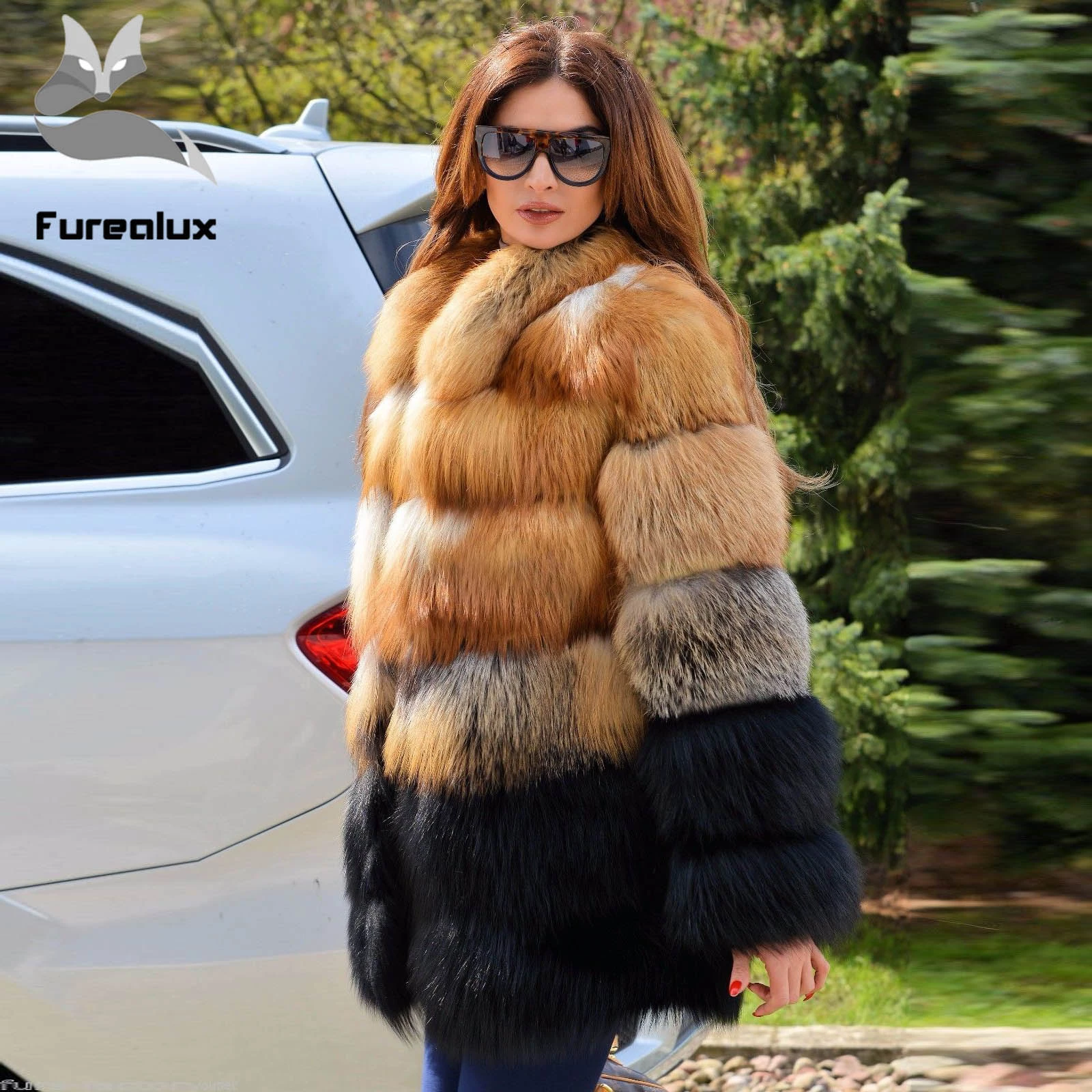 Furealux abrigos de piel de zorro para mujer, de lujo alta calidad, chaquetas de piel de zorro roja auténtica Natural, 80cm largo, abrigo grueso y cálido para invierno|Piel auténtica| -
