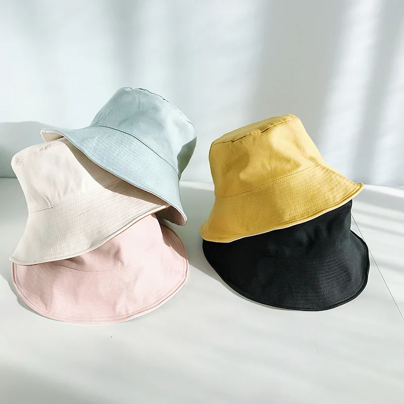 2019 Solid Color Double-sided Wear Big Eaves Fisherman Bucket Hat Cap Casual Joker Pure And Fresh Cotton Women Sunscreen Sun | Аксессуары