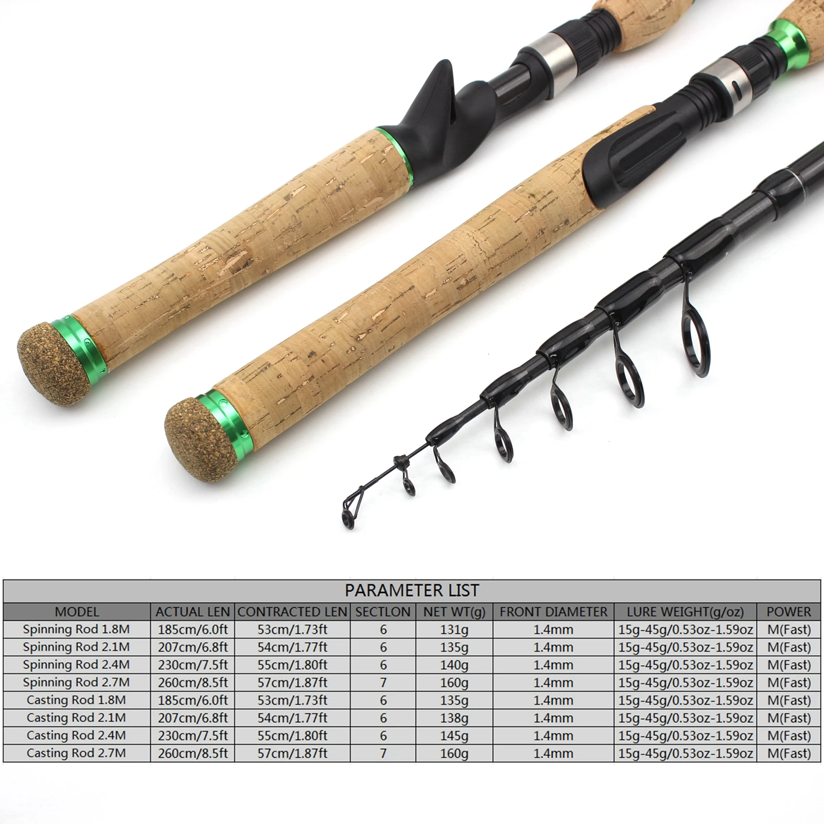 Auroras 2 Pieces Spinning and Casting Fishing Rods, Length 6'&7', 24T  Carbon Rod Blanks, Cork Grips, Two Pieces Rod, Power M, Action Fast, Fresh  